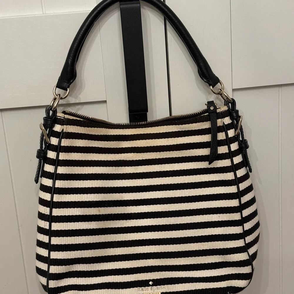Kate Spade Black and Cream Striped Hand Shoulder Bag 10x10x5 VGUC - Picture 13 of 13